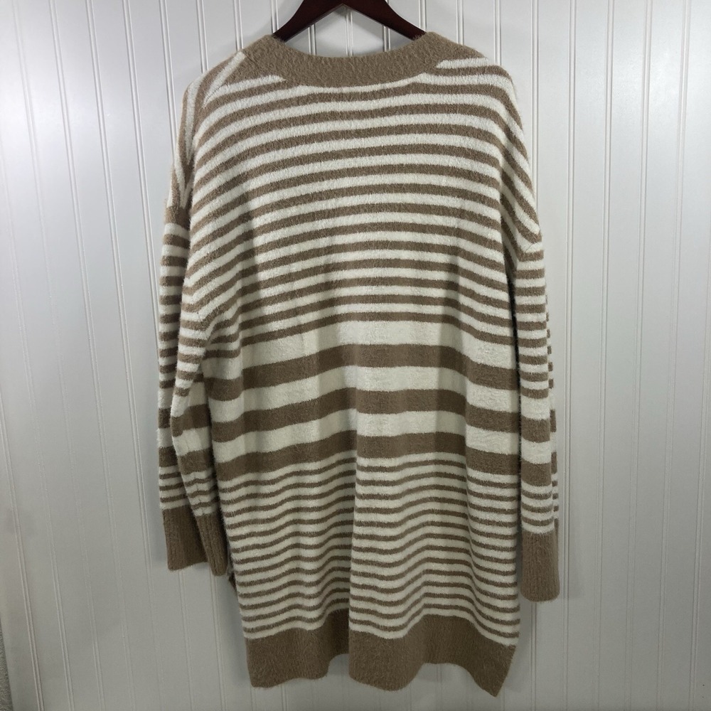 Ava & Viv Women 2X Brown Fuzzy Sweater Striped - Picture 2 of 6